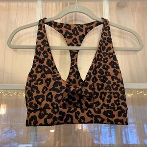 Beach Riot Leopard Print Twist Sports Bra (S)